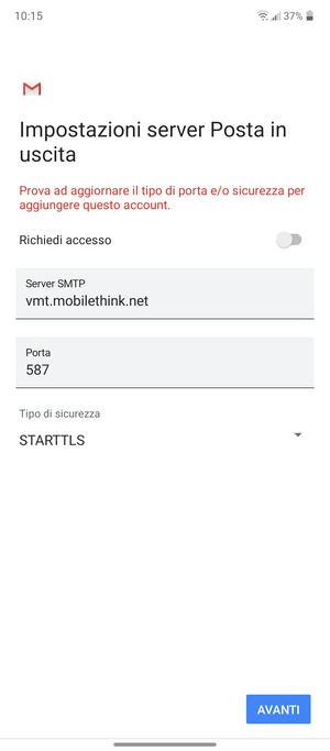 Seleziona Tipo di sicurezza