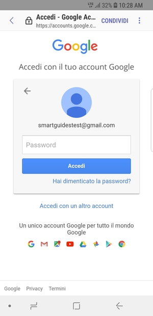 Inserisci la tua password di Gmail e seleziona Accedi