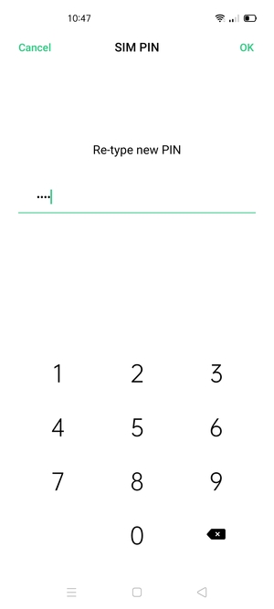 Confirm your new PIN for the SIM card and select OK