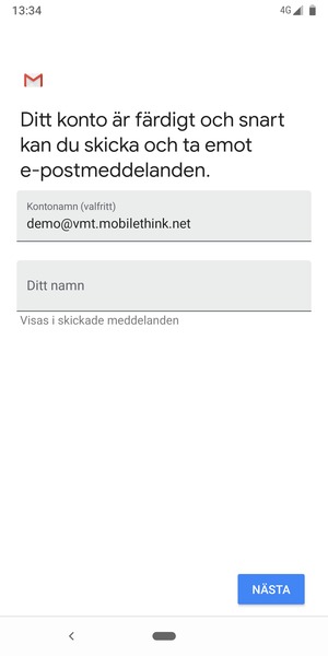 Ge ditt konto ett namn och ange ditt namn. Välj NÄSTA