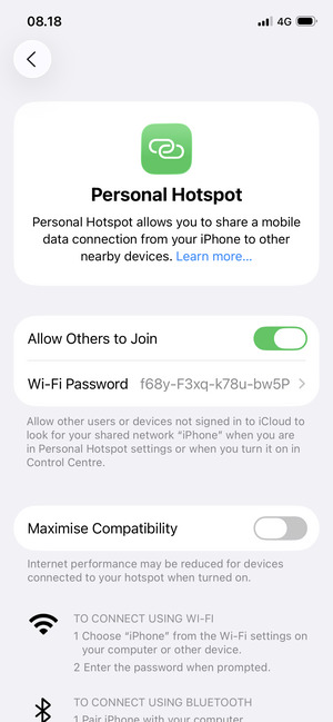 Your phone is now set up for use as a modem