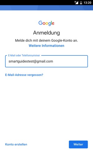 Geben Sie Ihre Gmail Adresse ein und wählen Sie Weiter