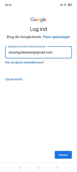 Indtast din Gmail adresse og vælg Næste