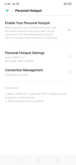 Select Personal Hotspot Settings