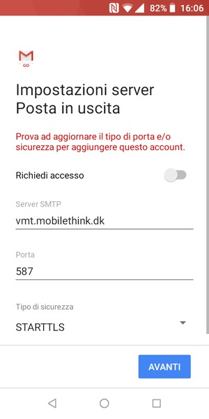 Seleziona Tipo di sicurezza