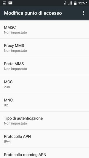Scorri verso il basso e inserisci le informazioni degli MMS