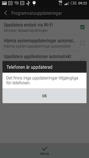 Om din telefon är uppdaterad, välj OK