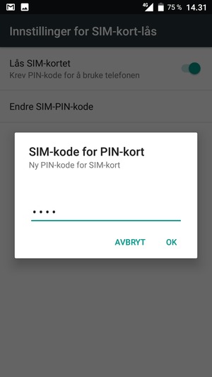 Skriv inn Ny PIN-kode for SIM-kort og velg OK