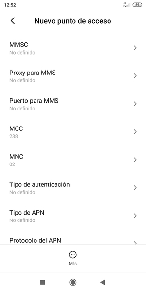 Desplácese hacia abajo e introduzca la información de Internet
