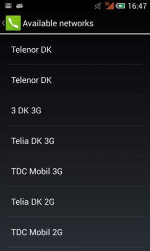 Select a network operator from the list