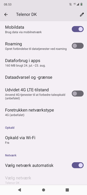 For at skifte netværk, hvis der opstår netværksproblemer, slå Vælg netværk automatisk fra