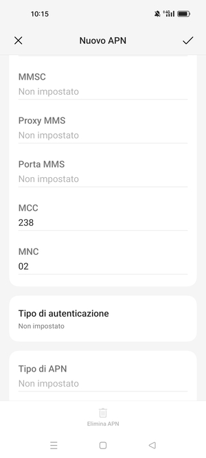 Scorri verso il basso e inserisci le informazioni degli MMS