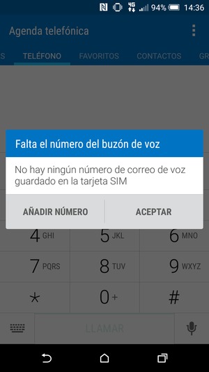 Si el correo de voz no está configurado, seleccione AÑADIR NÚMERO