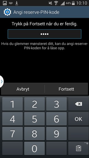 Skriv inn en Reserve-PIN-kode og velg Fortsett