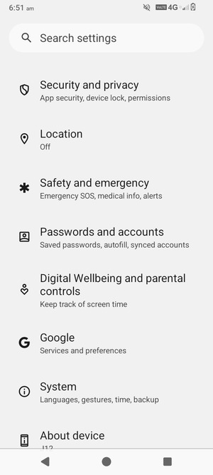 Scroll to and select Security and privacy