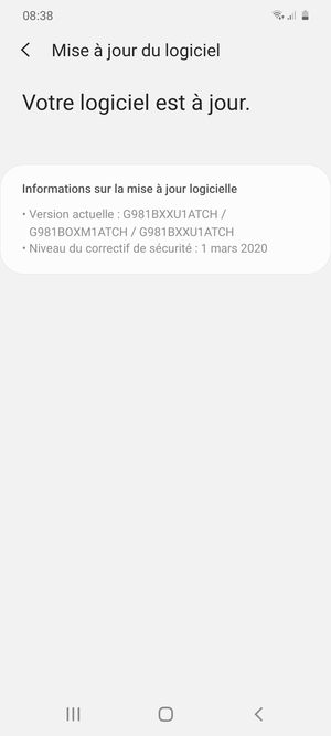Si votre téléphone est à jour, vous verrez l'écran suivant