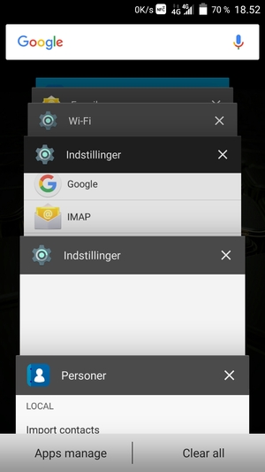 Vælg X-ikonet for at lukke alle åbne apps