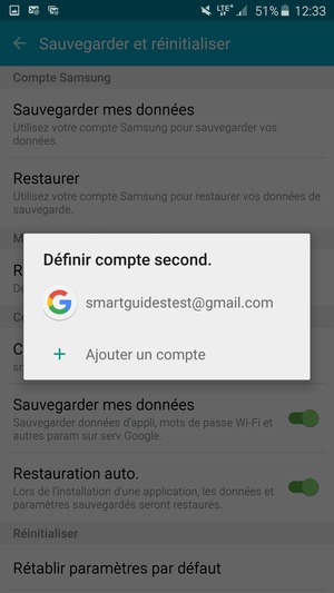 Sélectionnez votre compte de sauvegarde