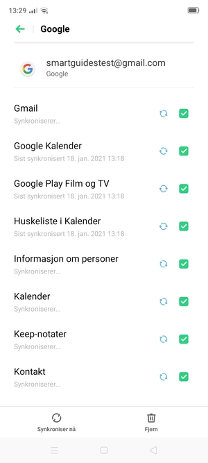 Din informasjon blir synkronisert