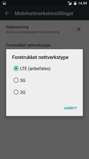 Velg ønsket alternativ