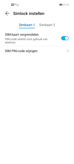 Selecteer Simkaart 1 of Simkaart 2 en selecteer SIM PIN-code wijzigen
