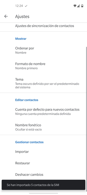 Sus contactos se guardarán en su cuenta de Google y se guardarán en su teléfono la próxima vez que Google sea sincronizado.