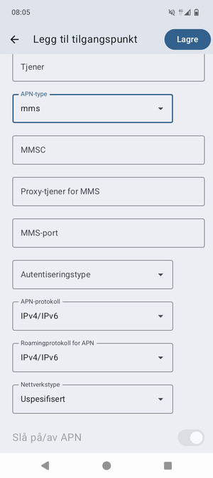 Bla ned og skriv inn MMS-informasjon