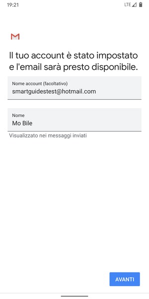 Scegli un nome per il tuo account e inserisci il tuo nome. Seleziona AVANTI