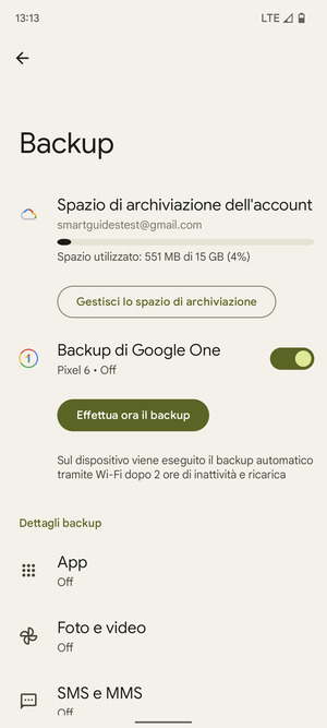 Seleziona Spazio di archivazione dell'account