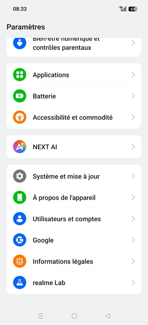 Faites défiler et sélectionnez Système et mise à jour