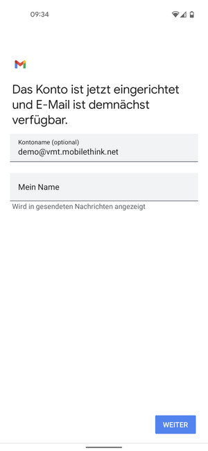 Geben Sie Ihrem Konto einen Namen und geben Sie Ihren Namen ein. Wählen Sie WEITER