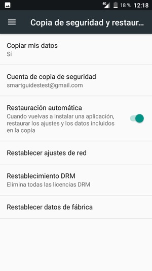 Seleccione Cuenta de copia de seguridad