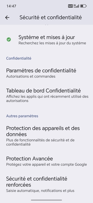 Faites défiler et sélectionnez Sécurité et confidentialité renforcées