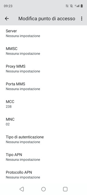Scorri verso il basso e inserisci le informazioni di internet