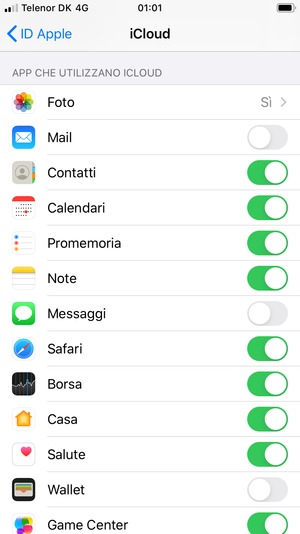 Seleziona i servizi per i quali desideri eseguire il backup