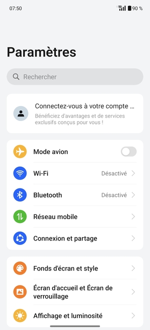 Sélectionnez Connexion et partage