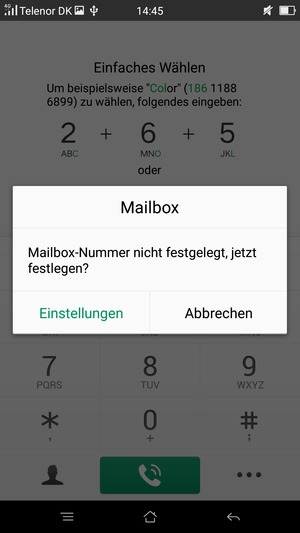 Falls Ihre Voicemail nicht eingerichtet ist, wählen Sie Einstellungen