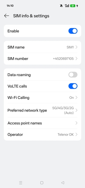 Select Preferred network type