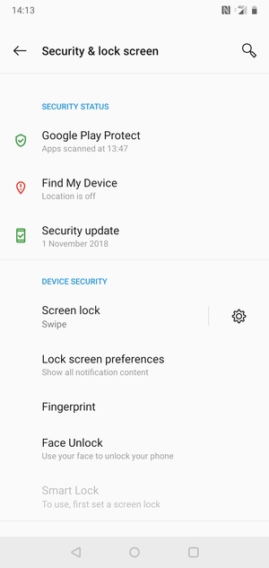 To activate your screen lock, go to the Security & lock screen menu and select Screen lock
