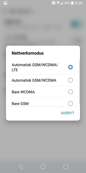 Velg Bare GSM for å aktivere 2G