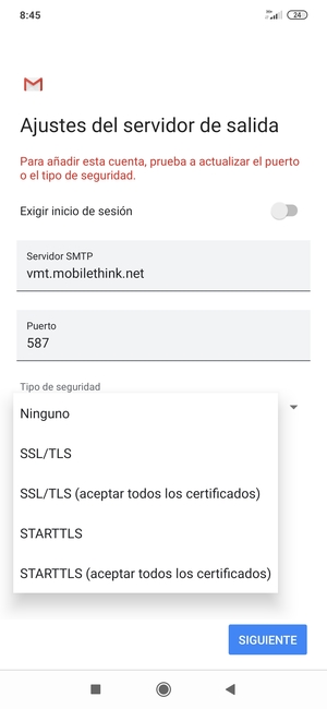 Seleccione Ninguno y SIGUIENTE