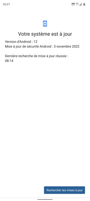 Si votre téléphone est à jour, vous verrez l'écran suivant