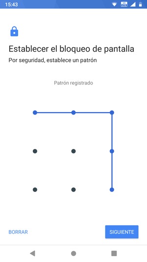 Dibuje un patrón de desbloqueo y seleccione SIGUIENTE