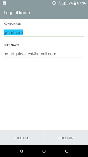 Gi kontoen din et navn, og skriv inn navnet ditt. Velg FULLFØR