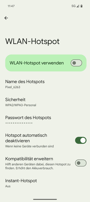 Wählen Sie Passwort des Hotspots