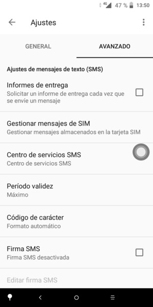 Seleccione Centro de servicios SMS