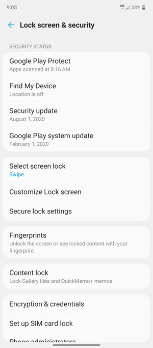 Select Select screen lock