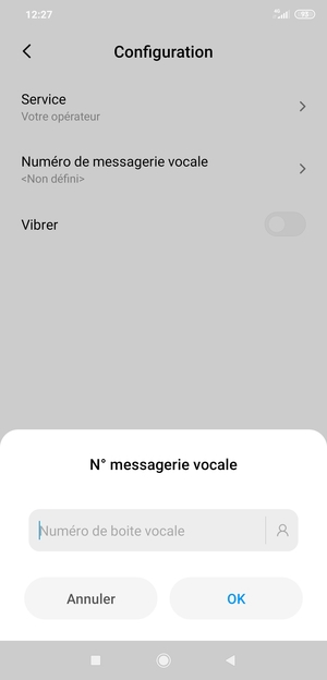 Saisissez le N° messagerie vocale et sélectionnez OK