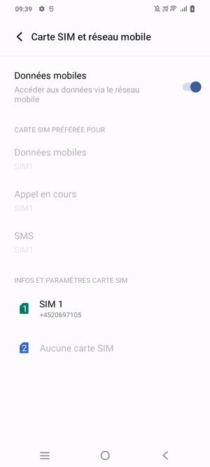 Sélectionnez SIM 1 ou SIM 2