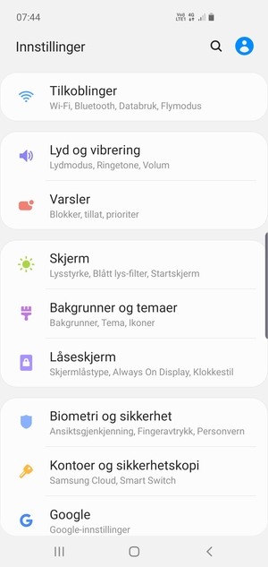 Bla til og velg Biometri og sikkerhet